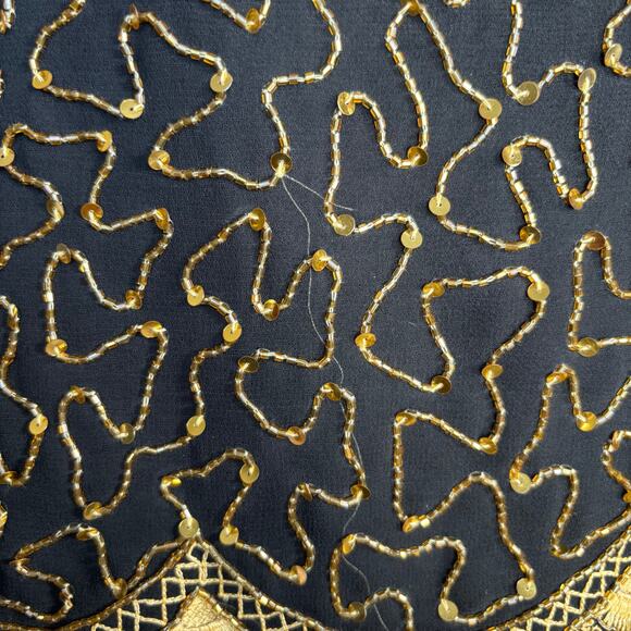 Vintage Beaded Black Gold Drop Waist Metallic Sequin Cocktail Dress Sleeveless 4 - Picture 14 of 14